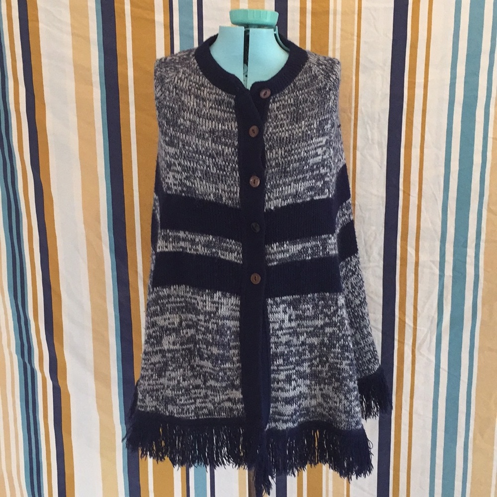 True Vintage Blue Knit Button Up Poncho